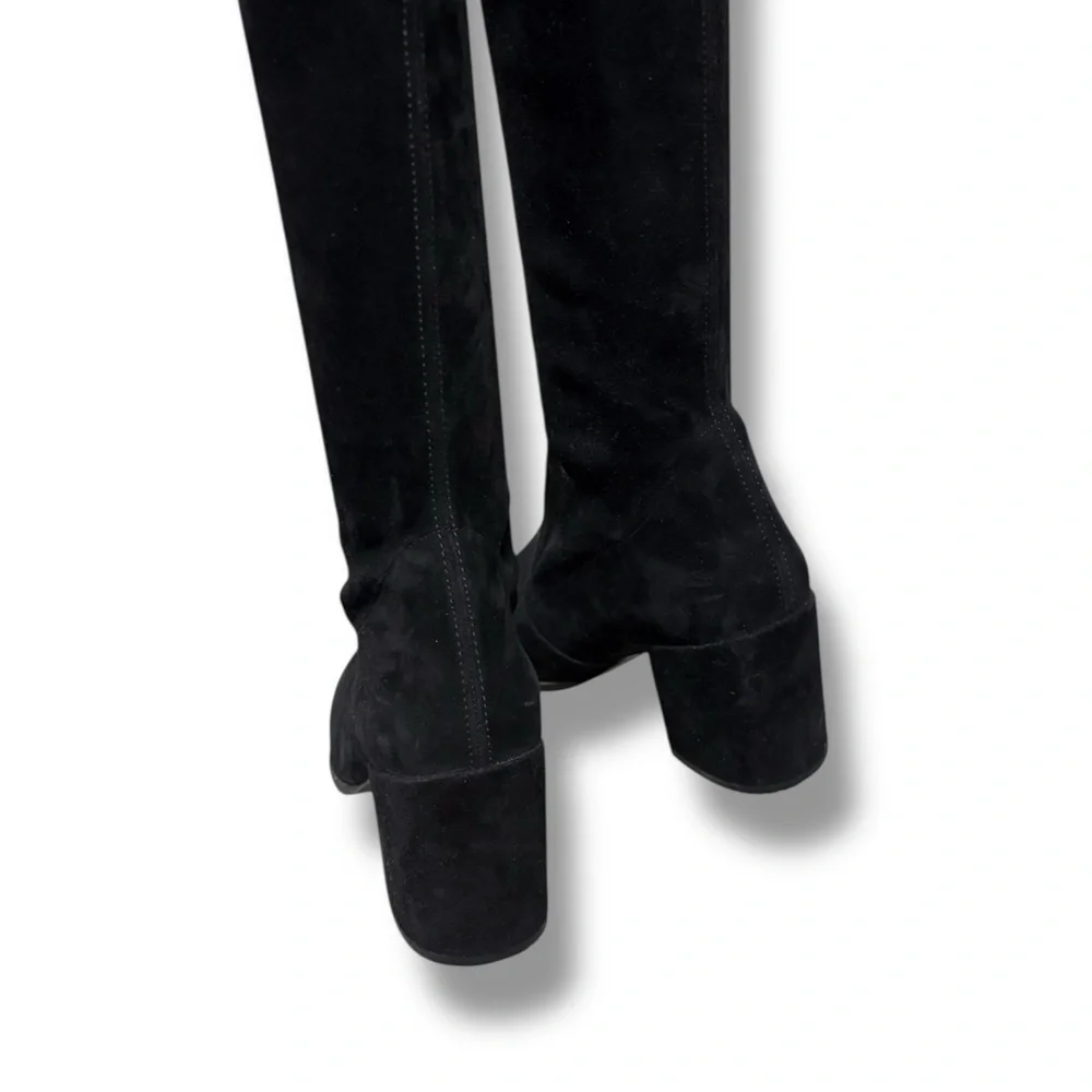 Stuart Weitzman Tieland Suede Black Over-the-Knee Sock Boots Block Heel Size 7
